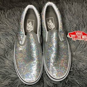NWT Vans silver glitter slip ons